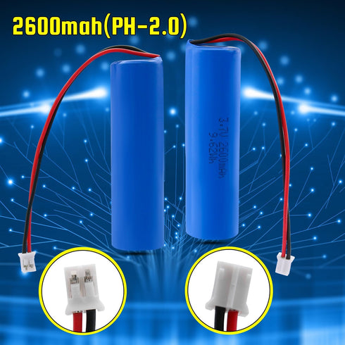3.7V 2600mAh Rechargeable Lithium-ion Batteries with PH2.0/2P Connector for DIY Electronics Products Toys Lighting