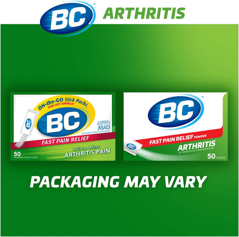 BC Powder Arthritis Pain Reliever, Aspirin Dissolve Packs, 50 Count Powder Packets