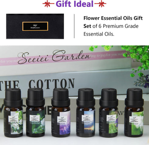 Flower Essential Oils Set, 6x10ml Aromatherapy Oil Gift Kit for Diffuser, Humidifier, Fragrance - Gardenia, Magnolia,