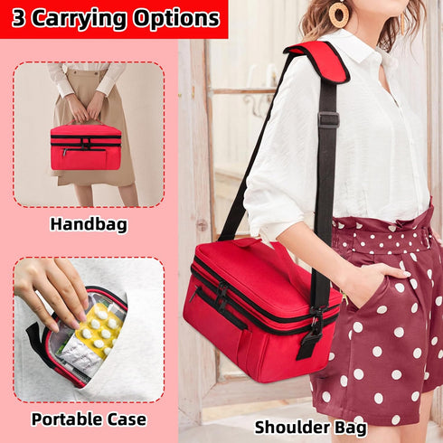 Tesuko Medicine Bag for Traveling with Portable Small Pouch, Double Layer Pill Bottle Organizer Storage Case