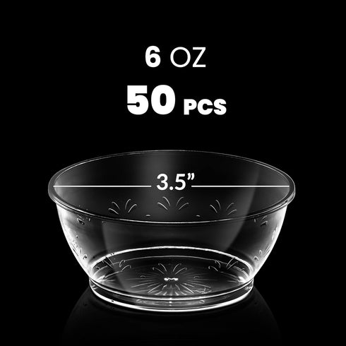 Clear Mini Plastic Bowls - (Bulk 50 Pack) 6 Oz Disposable Premium Hard Plastic Dessert Bowls for Serving, Weddings, Catering, Parties, Ice Cream, Salsa, Home or Event Party Supplies by JoyServe