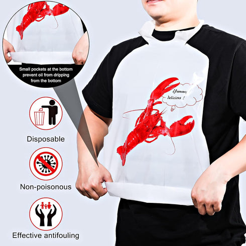 50pcs Disposable Crab Lobster Bibs and 50 Pairs of Plastic Gloves for Seafood (Lobster Style)