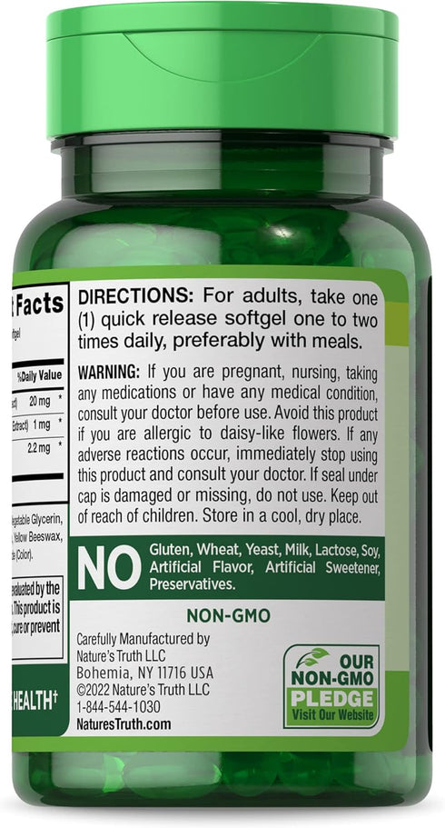Lutein and Zeaxanthin Supplement 20mg | 39 Softgels | with Bilberry | Non-GMO & Gluten Free by Nature's Truth