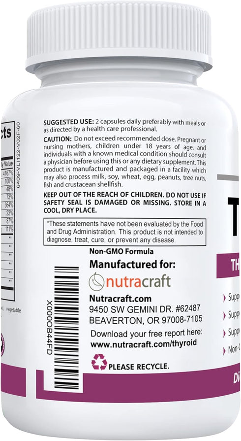 ThyroAid #1 Thyroid Support Supplement | Natural Herbal Formula with Iodine (Kelp), Ashwagandha, L-Tyrosine & More | 60