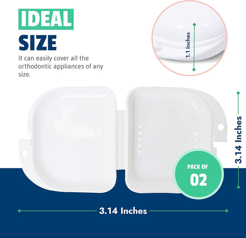 Odorless Retainer Case Pack of 2, Ventilated, Durable & Hygienic for Braces, Dentures & Aligners, 3.14 x 3.14 x 1.1