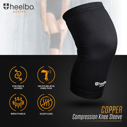 Knee Compression Sleeve, Large Black, with Copper Infused Fibers for Knee Pain Relief, Support for Running and Arthritis