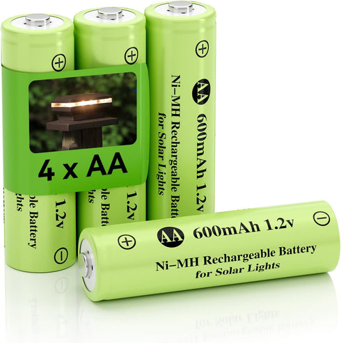 Ni-MH AA 600mAh 1.2V Rechargeable Battery for Solar Lights, Pre-Charged Low Self-Discharge (AA-600mAh-4 Pack)