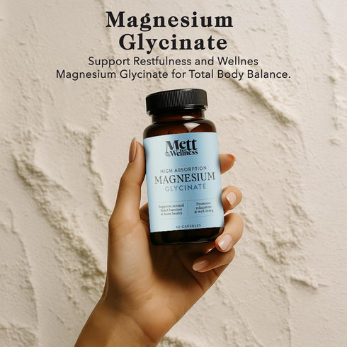 Mett Wellness 60 Magnesium Glycinate | Capsules | Supports Relaxation, Muscle & Nerve Function | Bone, Heart