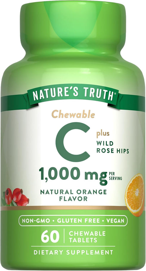 Nature's Truth Chewable Vitamin C with Rose Hips | 500 mg | 60 Tablets | Vegetarian, Non-GMO, Gluten Free