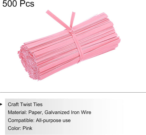 PATIKIL Twist Ties 3.5" Paper Closure Tie for Party Tying Gift Bags, Candy, Bread, Arts Crafts, Pink Pack of 500