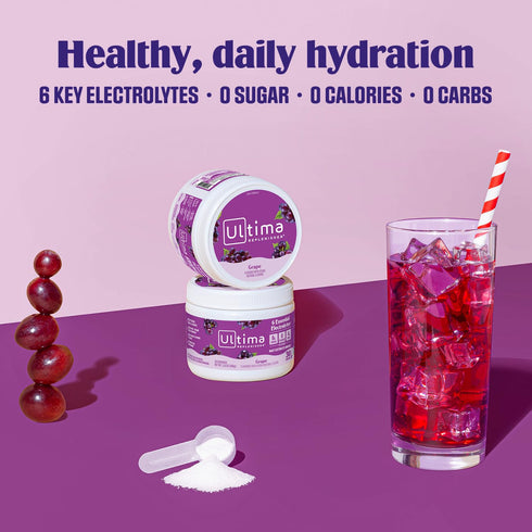 Ultima Replenisher Daily Electrolyte Powder Drink Mix, Sugar Free, Grape, 30 Servings, Keto Friendly