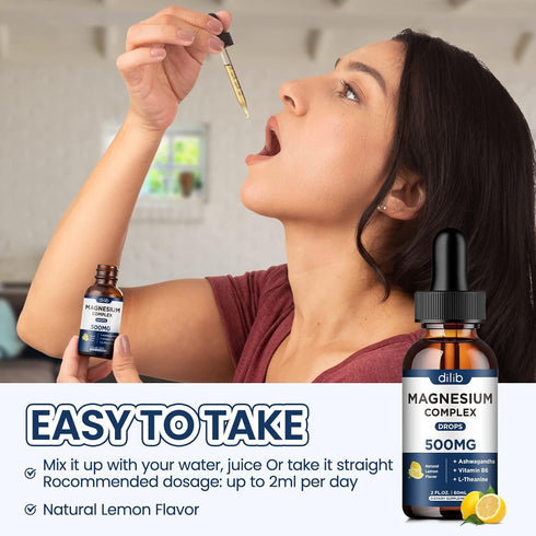 Triple Magnesium Complex Supplement - Liquid Magnesium Glycinate, Citrate, Malate 500mg with Ashwagandha & Vitamin B6