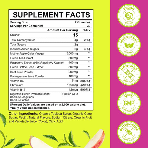 Tisestence Gummies, Gummies B12, 2 Apple Cider Vinegar Keto ACV for Women and Men, Apple Cider Vinegar Supplement