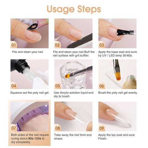 Rosalind Clear Acrylic Poly Extension Gel, 2-Pack 60ml Poly Nail Gel Kit for Thickening, Easy DIY Use with UV Lamp