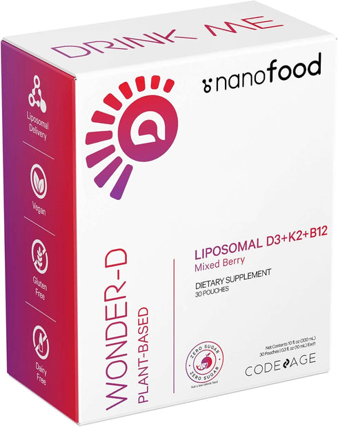 Codeage Liposomal Vitamin D3 Liquid Supplement - Vegan Multivitamin Sachets, Berry Flavor, 30 Pouches