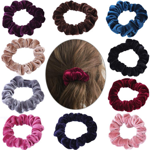 KINGMAS 10 Pcs Velvet Hair Ties Scrunchies, Elastic Flannelette Hair Bands for Women