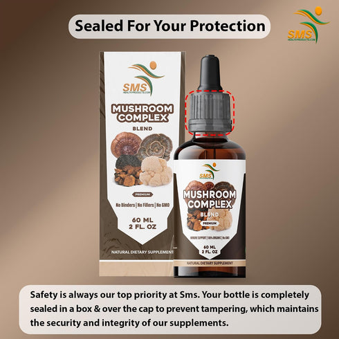 Immune 2 oz Mushroom Complex Supplement Drops Tincture, Lion's Mane, Reishi, Turkey Tail, Chaga, for System Support