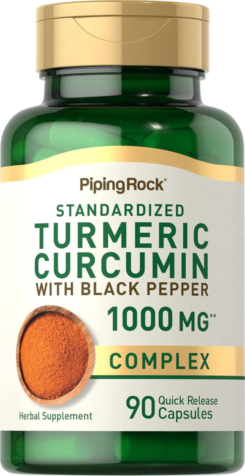 Piping Rock Turmeric Curcumin with Black Pepper 1000mg | 90 Capsules | Non-GMO, Gluten Free Turmeric Complex