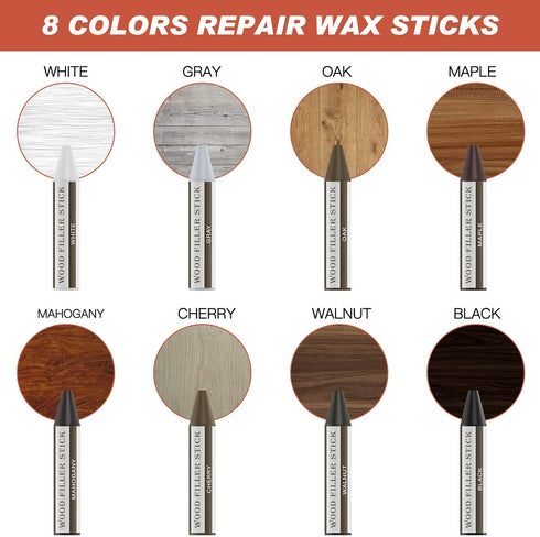 Wood Filler Sticks, 8 Colors Wax Filler Sticks for Scratches, Furniture Scratch Repair Kit