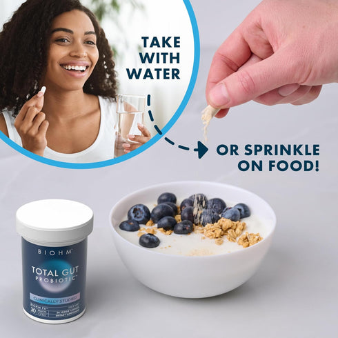 BIOHM Total Probiotic - 30 Billion CFU Daily Probiotic, Good Bacteria & Fungi, Supports Gut Health, 30 Day Supply
