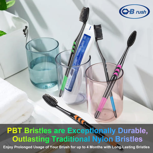 Soft Toothbrush with Flexible Head - Gentle Care for Sensitive Teeth, Tapered Bristle Brush - Pack of 4 Variety Colors