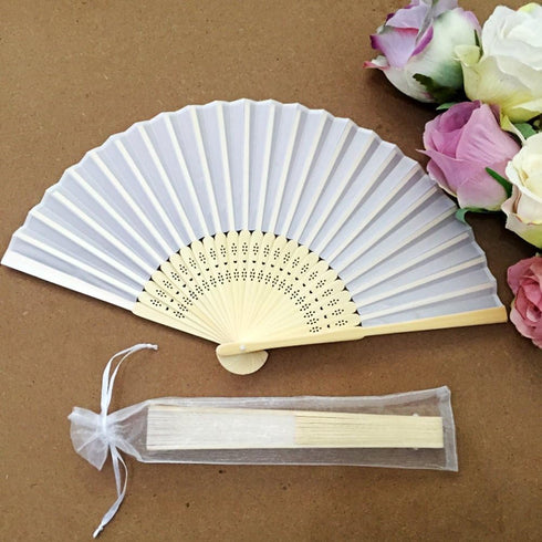 50PCS Drawstring Organza Folding Hand Fan Pouch Party Wedding Favor Bags (White)