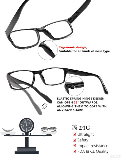 Gaoye Men's 5 Pack Reading Glasses, 1.5, Blue Light Blocking Prescription Readers