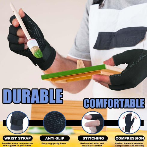 2 Pairs Copper Arthritis Gloves for Women Men, Compression Gloves with Adjust Strap for Wrist Support