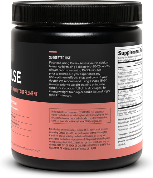 LEGION Pulse Pre Workout Supplement, All Natural Nitric Oxide Drink, Caffeine Free, Strawberry Kiwi
