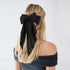 Silky Satin Hair Bows for Women, 2Pcs Oversized Black Hair Ribbons with Long Tail Clips, Aesthetic Accessories