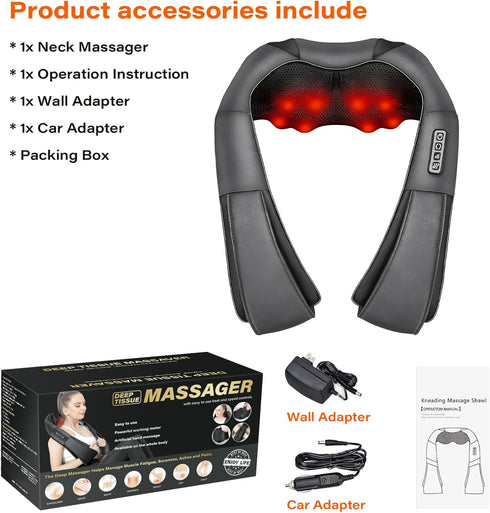 Shiatsu Neck Massager with Heat - Electric 3D Kneading Massage Pillow for Neck, Back, Shoulder Pain Relief
