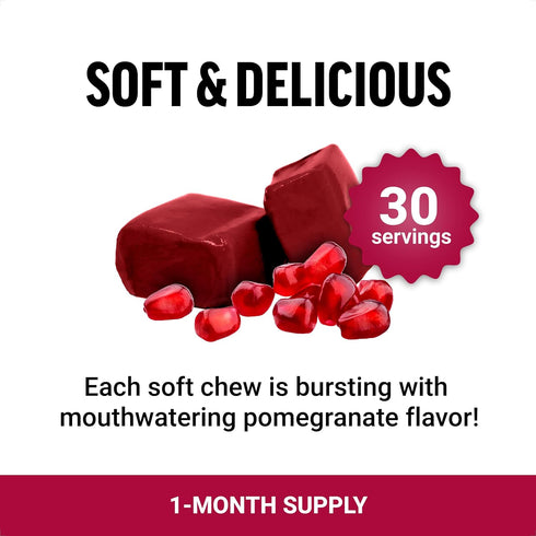 Force Factor Pomegranate Soft Chews for Healthy Aging, 30 Soft Chews, Non-GMO, Vegan