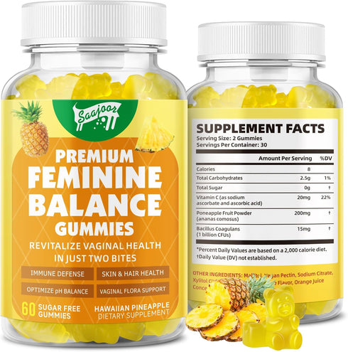 Premium Feminine Balance Gummies for Women's Immune Health, Hawaiian Pineapple Gummies Support