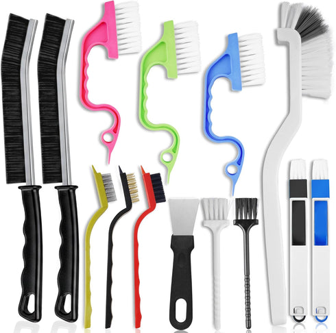 Solvra 14 Pcs Crevice Cleaning Brush Set Hard Bristle Cleaning Tools for Grout,