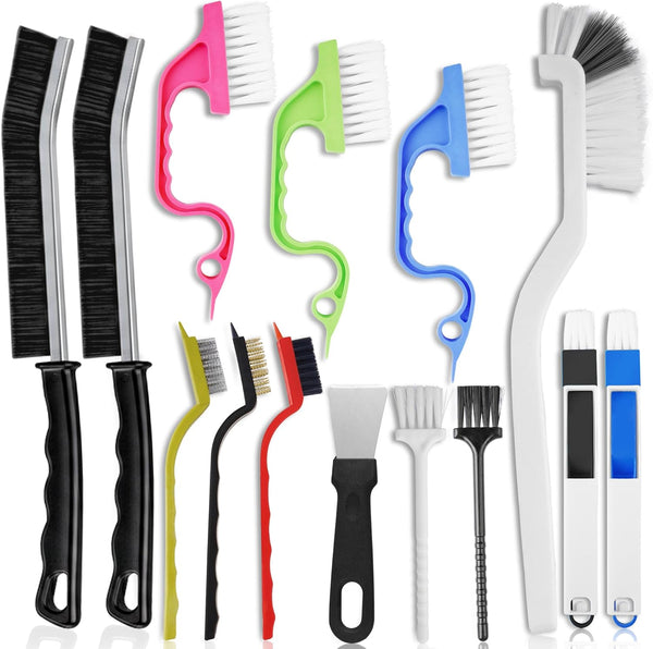 Solvra 14 Pcs Crevice Cleaning Brush Set Hard Bristle Cleaning Tools for Grout,