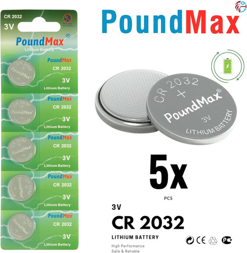 PoundMax CR2032 3V BR2032 DL2032 EA2032 ECR2032 KCR2032 (5 Pack) Lithium Coin Cell Battery, Compatible with AirTag