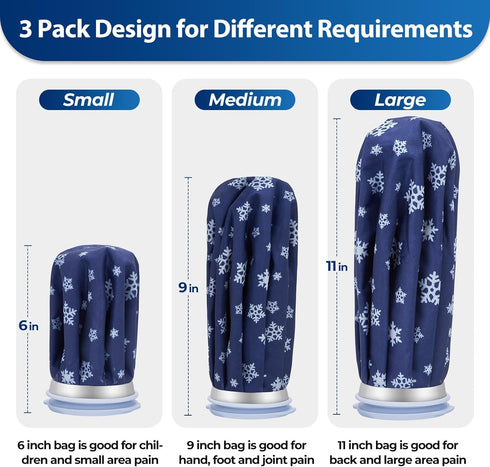 Ice Pack for Injuries Reusable: Ohuhu 3 Packs Ice Cold Packs Ice Bag Hot Water Hot & Cold Therapy Pain Relief for Knee Leg Injury No-Leak Breathable Waterproof Ice Bags 3 Sizes 6"/9"/11", Snowflake