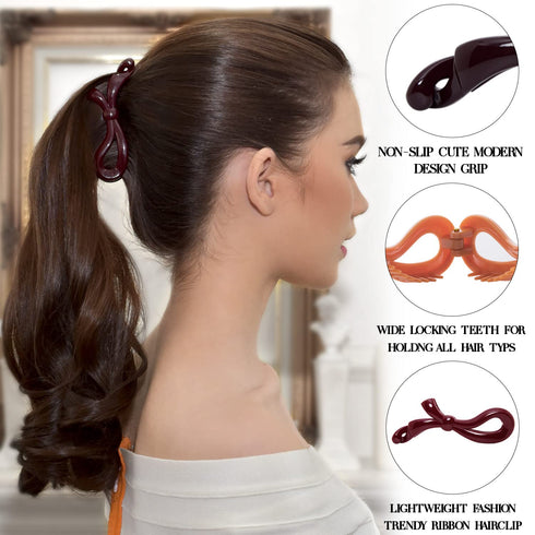 RC ROCHE ORNAMENT 6 Pcs Bow Ribbon Hair Clip Claw, Women Banana Ponytail Holder, Classic Multicolor