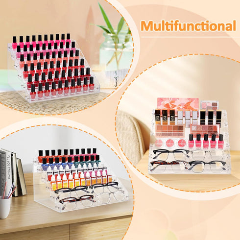 Nail Polish Organizer, 6 Layers Acrylic Display Rack for 72 Bottles, Essential Oil Holder and Cosmetic Storage