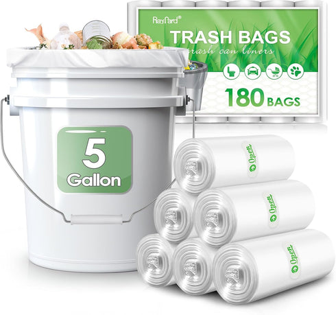 RayPard 5 Gallon Small Strong Trash Bags - 180 Counts for Home Office Kitchen Bathroom, Clear