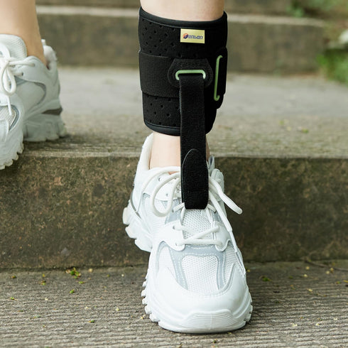 Tenbon Ankle Support Drop Foot Brace Orthosis - Adjustable Comfort Cushioned Wrap Compression for Improved Gait (Black)