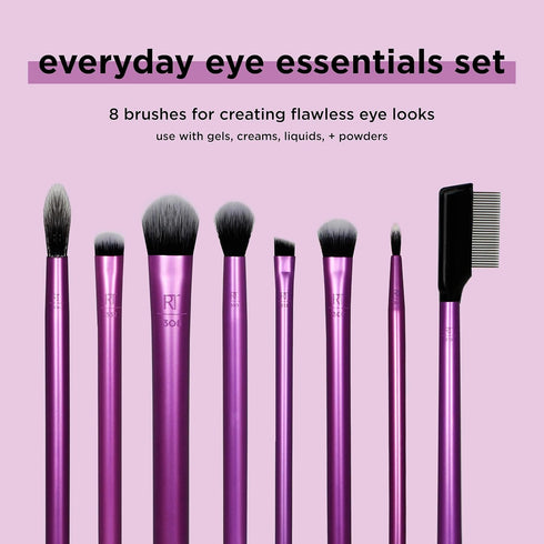 Real Techniques 8 Piece Everyday Eye Essentials Makeup Brush Set, Eye Brushes for Liner, Eyeshadow, Brows, & Lashes