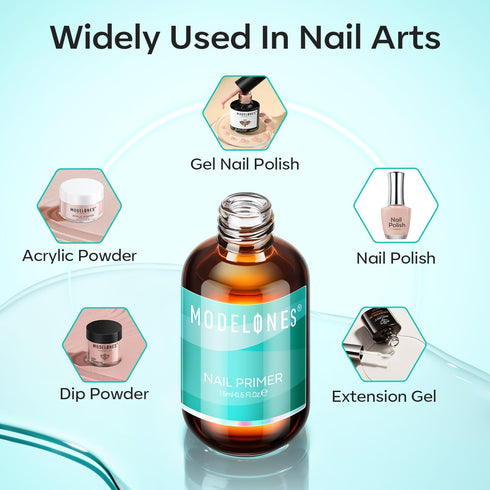 modelones Nail Primer, 15 ml Acid Free No Lift Bond Primer for Gel Polish Nail Supplies Set
