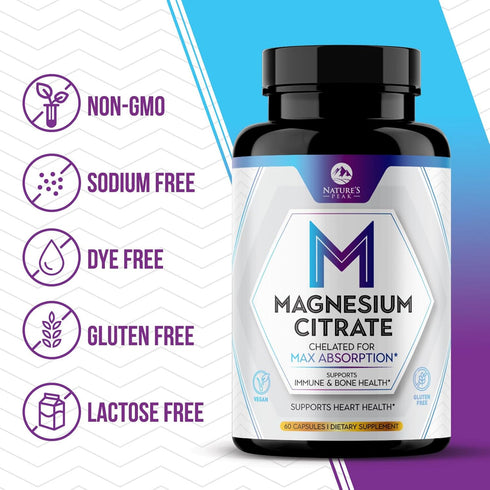 Magnesium Supplement 1000mg | Extra Strength Complex for Muscle, Nerve, Bone & Heart Health | 60 Veggie Capsules