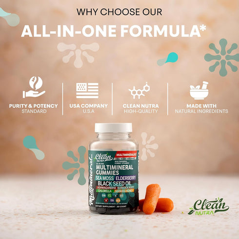 Gummies Gummy Sea Moss | Clinically Tested - Black Seed Oil Ashwagandha Elderberry Burdock Root Chlorella Manuka Honey