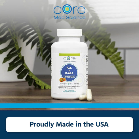 Core Med Science Liposomal ALC & R-ALA Supplement Capsules - Acetyl-L-Carnitine & R-Alpha Lipoic Acid (90 Count)