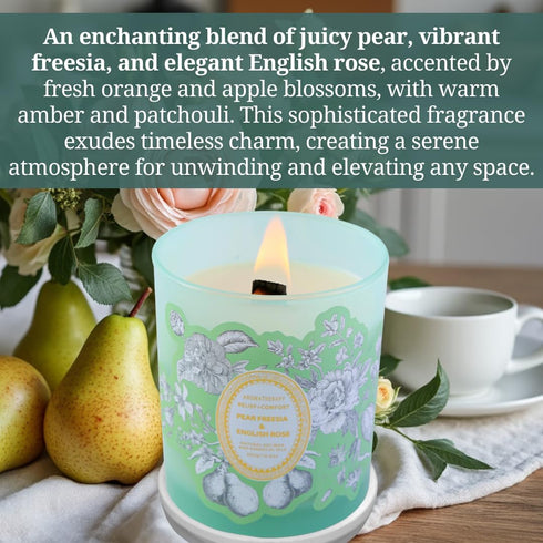 Pack Set 2 10.6 Oz Pear Freesia English Rose and Peach Mango Citrus Scented Wood Wick Candles Variety | Aromatherapy