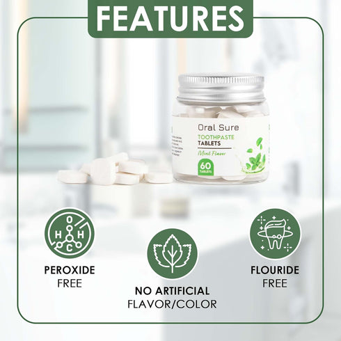 Toothpaste Tablets - Mint Flavor, Anti-Plaque, Anti-Cavity, Travel-Friendly, Fluoride-Free Oral Cleaner