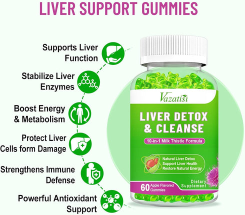 Milk Thistle Gummies for Adults & Kids - 1000mg Organic Extract Supplement for Liver Support, 60ct Apple Flavor