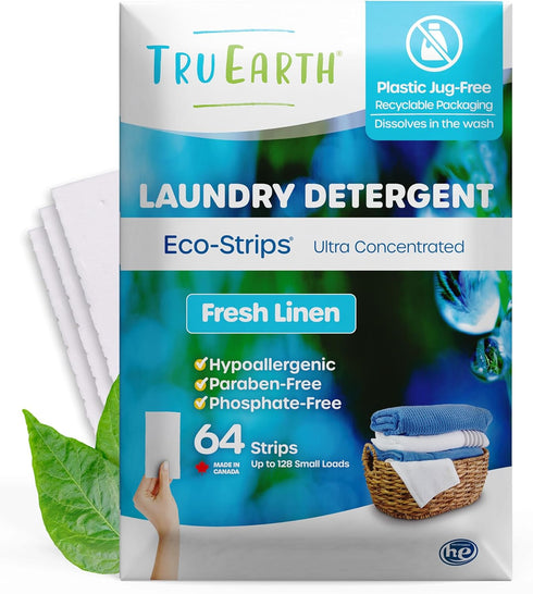 Tru Earth Compact Dry Laundry Detergent Sheets - Original Eco-Strip Liquidless Laundry Detergent, 64 Sheets, Up to 128